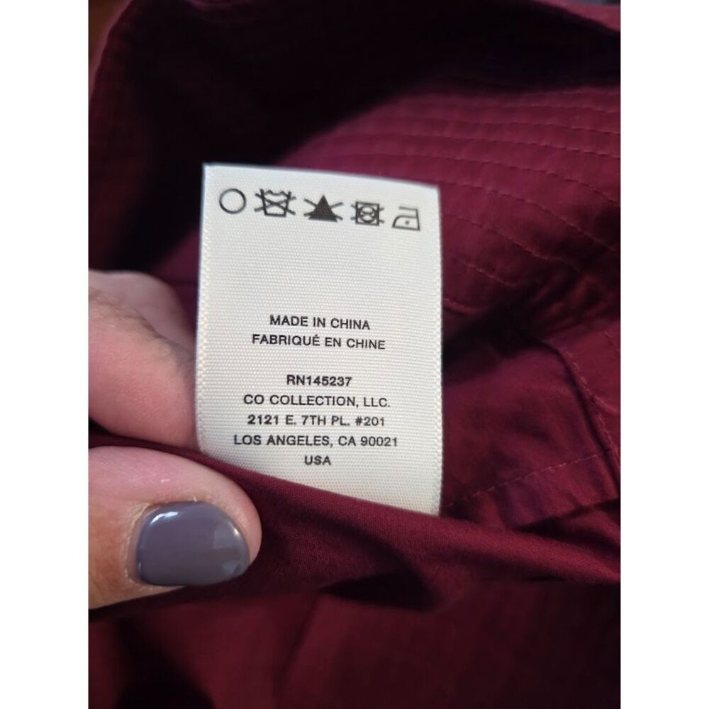 CO Women Dark Red V-Neck Puff Sleeve Poplin 100% Cotton Boxy Blouse size Small - Picture 9 of 9